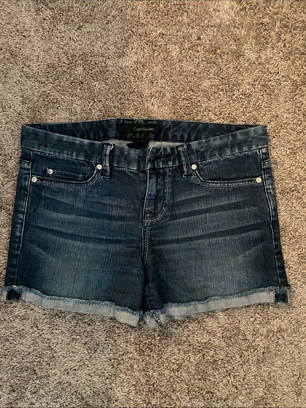 Calvin Klein Indigo Denim Frayed Hem Shorts